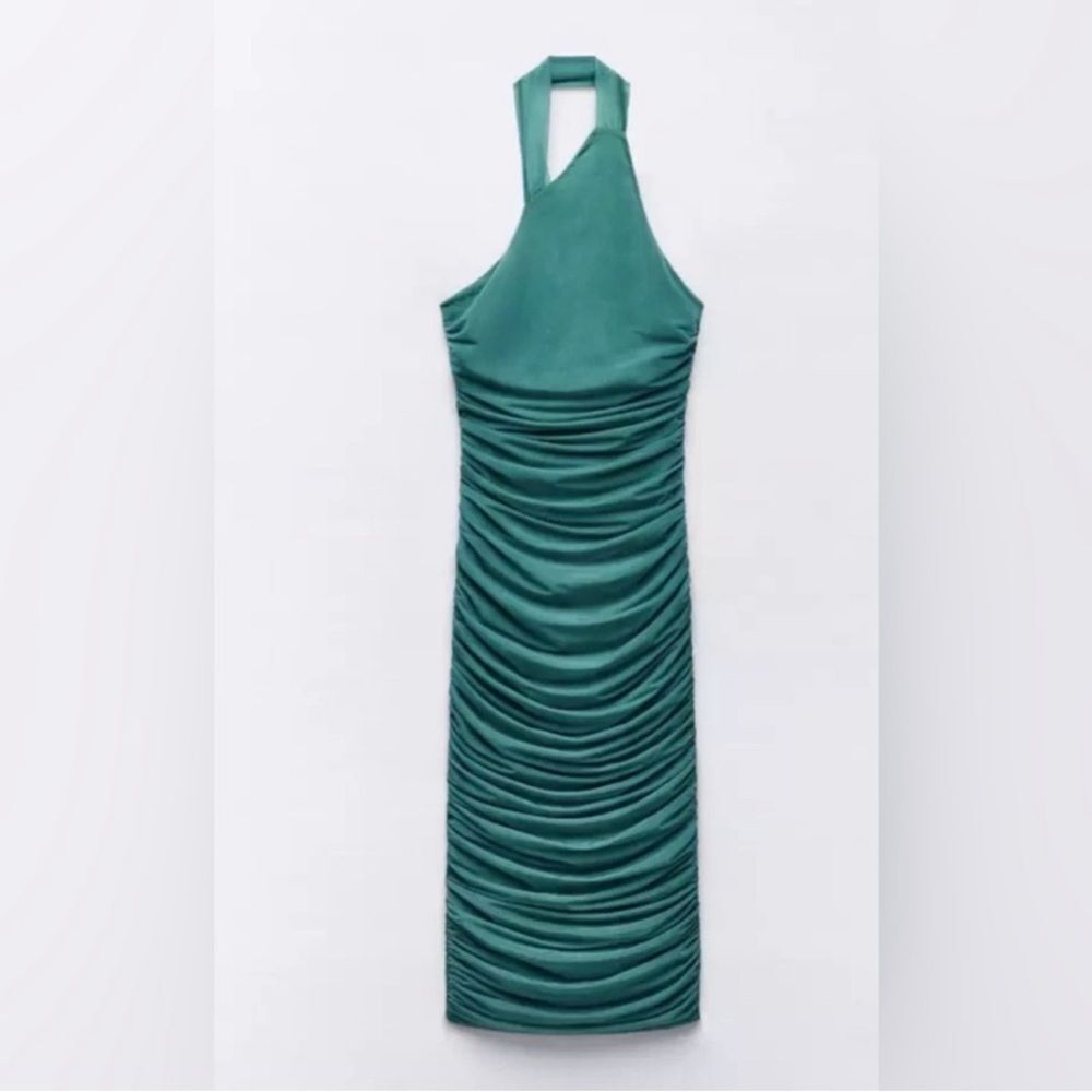 NWOT ZARA Elegant Teal Asymmetrical Halter Dress